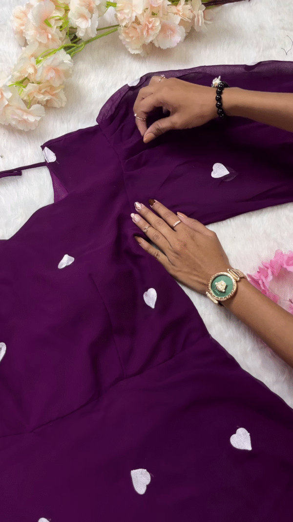 Enchanting Purple Heart-Print Anarkali Set - Image 3