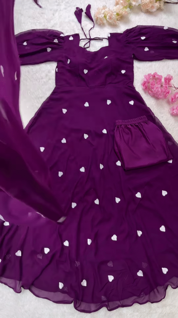 Enchanting Purple Heart-Print Anarkali Set