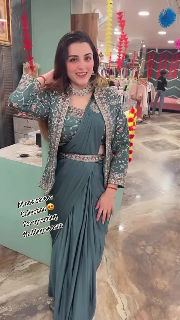 New Superhit Trending Indo-western Ready To Wear Saree With Fully Embroidered Koti On Rangoli Fabric With Stitch Blouse - Image 2