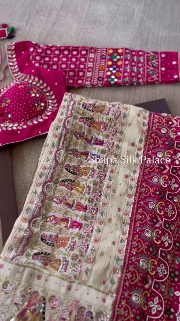 Soft Kashmiri Pashmina Silk Weaving Saree With Work Blouse - Image 3