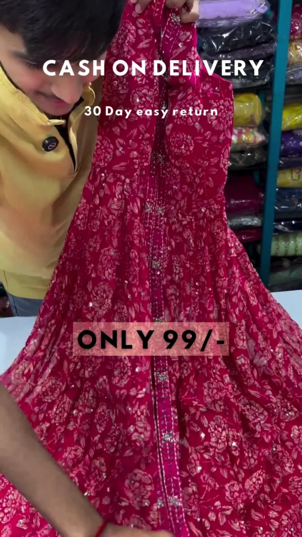 Clover Candy Pink Embroidered Kurti With Sharara And Organza Dupatta (Set Of 3) - Image 2
