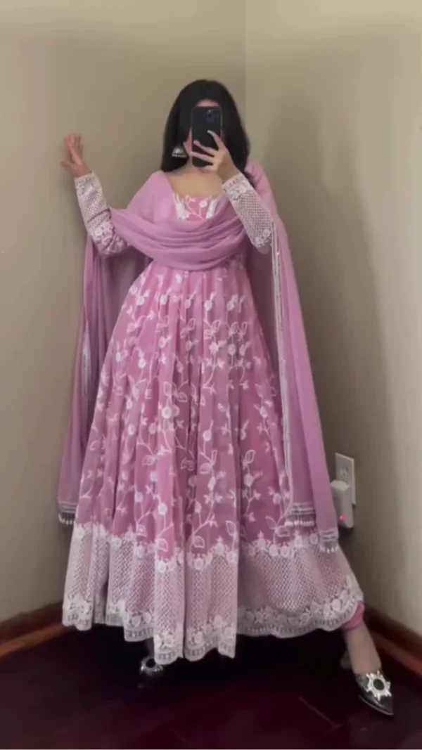 Designer Embroidery Work Light Pink Color Anarkali Suit