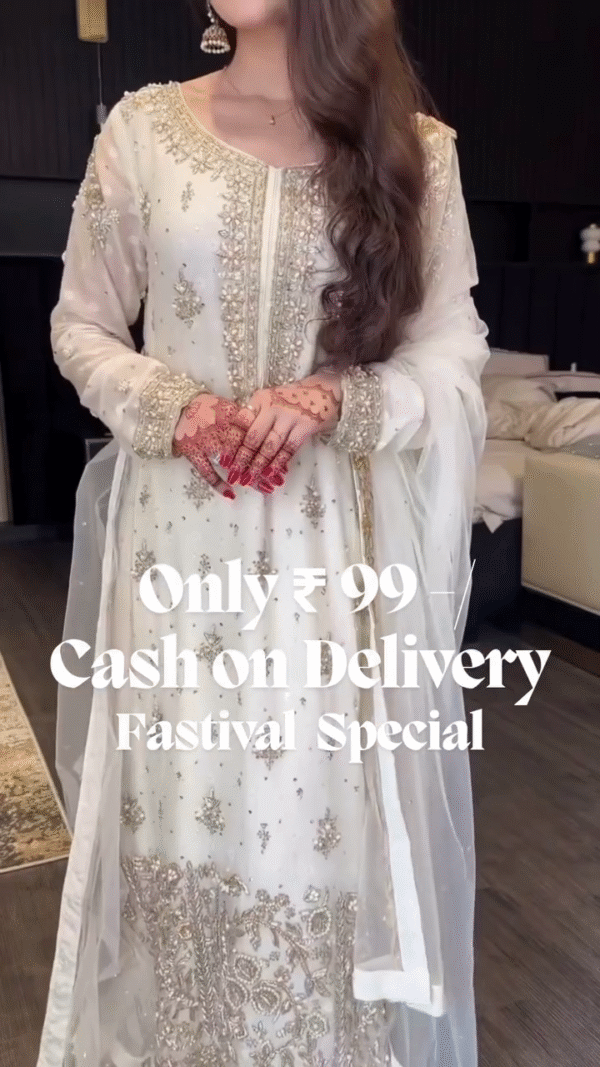Chinon Silk Kurti-plazzo Set With Zari & Sequin Embroidery - Image 5