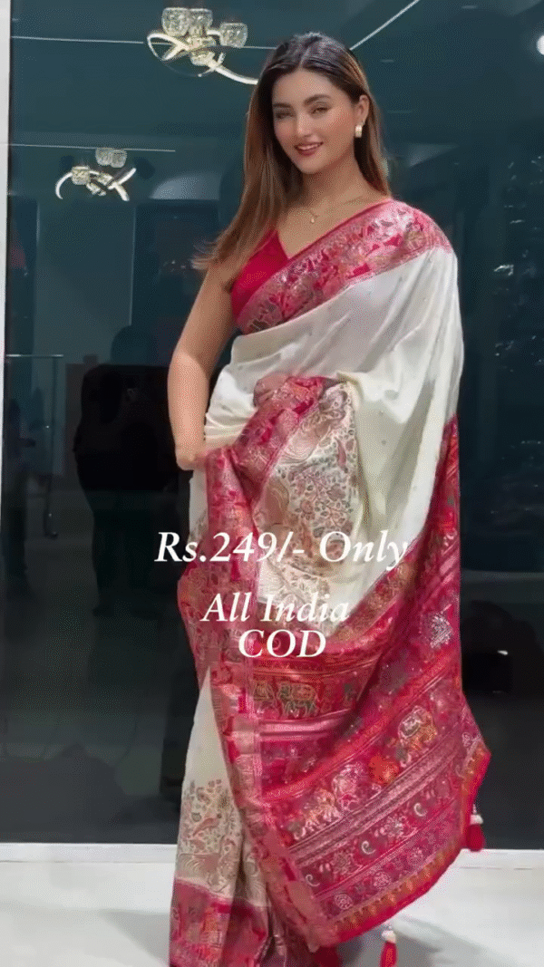 Graceful Elegance Traditional White Saree With Stunning Pink Pallu