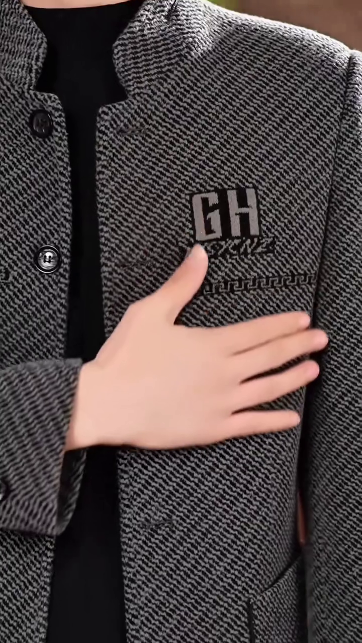 men's grey herringbone plaid stand collar jacket men's grey herringbone plaid stand collar jacket