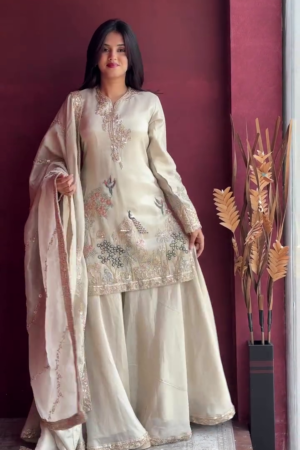 elegant women's skin color anarkali suit