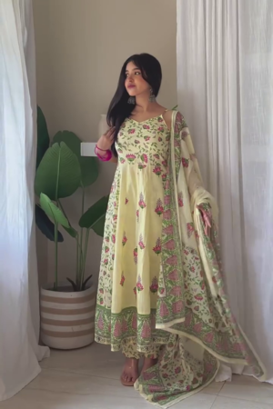 elegant women's skin color anarkali suit