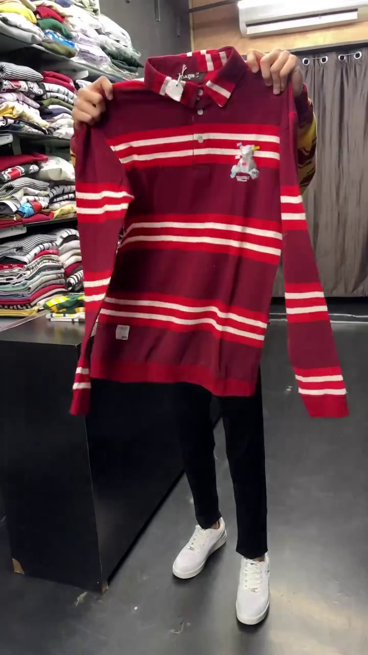 auto stripes yellow red full sleeve polo t shirt auto stripes yellow red full sleeve polo t shirt