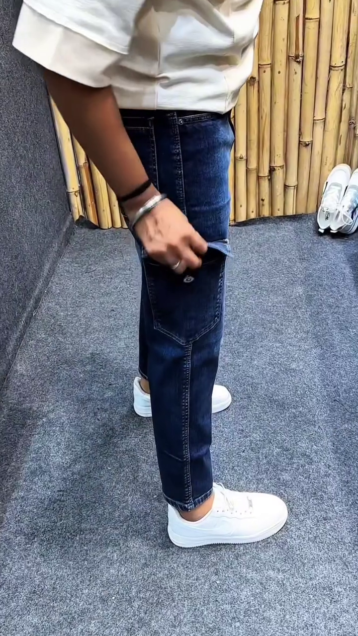 men mid wash straight cargo jeans men mid wash straight cargo jeans
