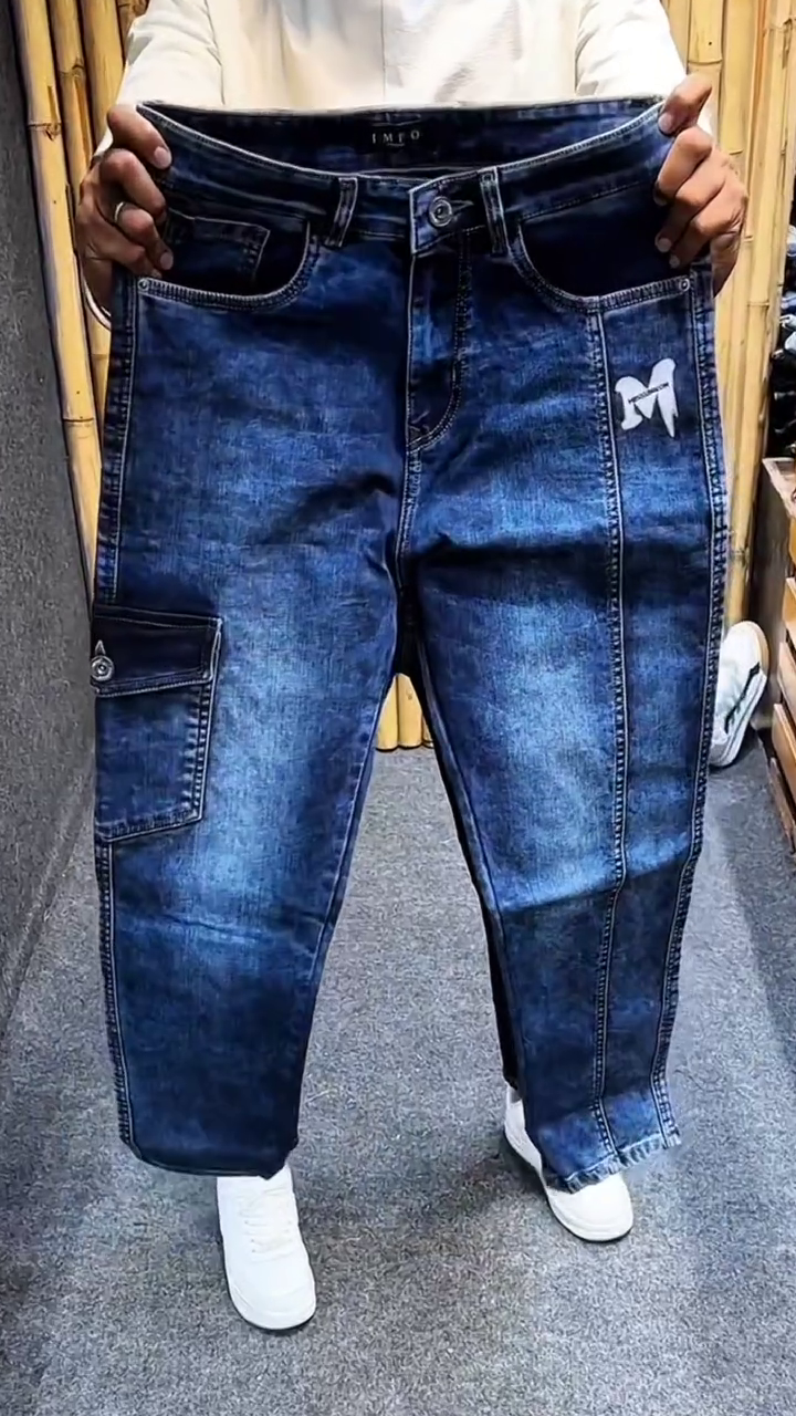men mid wash straight cargo jeans men mid wash straight cargo jeans